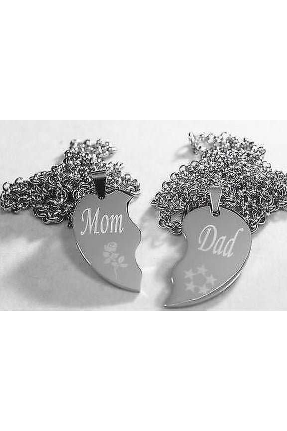 SOLID STAINLESS STEEL MOM DAD SPLIT HEART NECKLACES LOVE FREE ENGRAVING