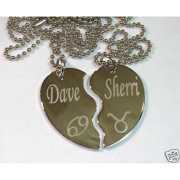 SOLID STAINLESS STEEL PERSONALIZED SPLIT HEART ZODIAC NECKLACE SET