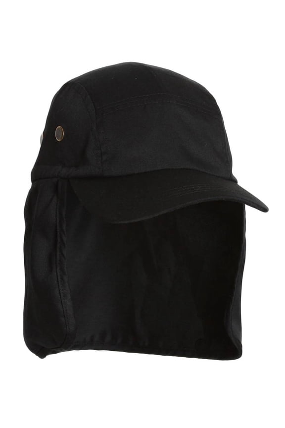 SOLID T/C TWILL CAP WITH FLAP, Black
