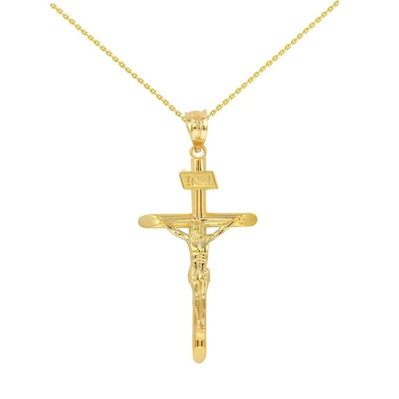 SOLID YELLOW GOLD INRI CROSS PENDANT NECKLACE ( 1.60") : 10K Pendant only