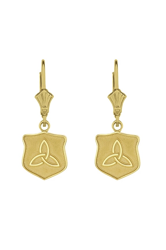 SOLID YELLOW GOLD TRINITY SHIELD TRIQUETRA CELTIC KNOT EARRING SET : 10K