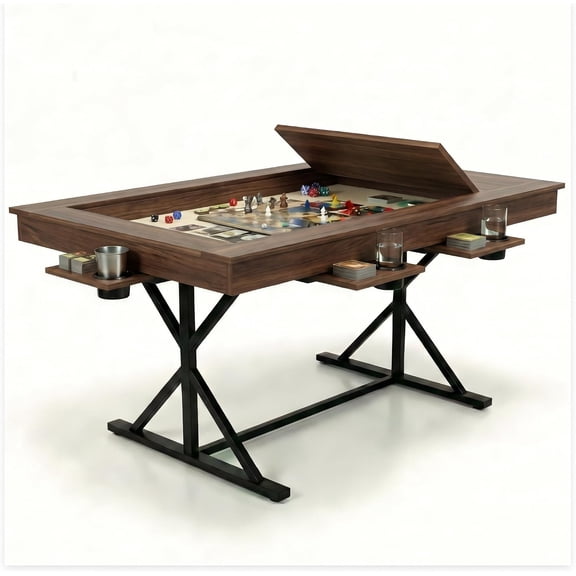 Solidee Game Board Table 62"x39" Convertible Dining to Gaming Card Poker Table for 4-6 Players,with Mat,Removable Top Panels,6 Cup Holders & Hobby Tray