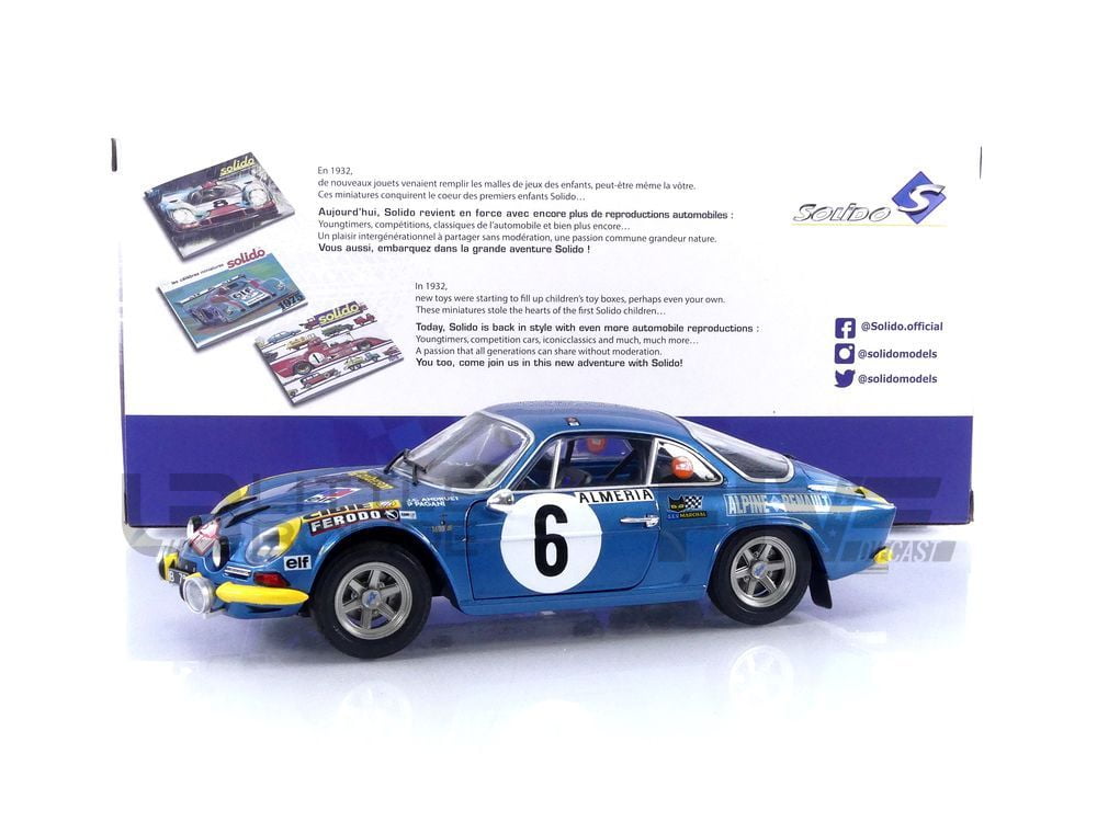 Solido 1/18 Scale ALP A110 1600S Rally Monte Carlo 1972 - Blue Collectible Metal Model Car