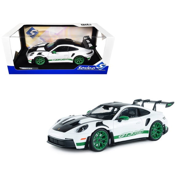2024 Porsche 911 GT3 RS "Tribute to Carrera RS Package" White with Carbon Hood and Top & Green 1/18 Diecast Model Car by Solido