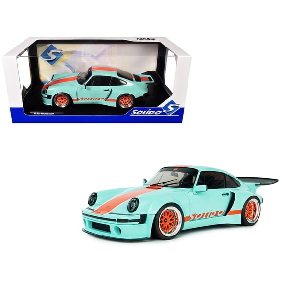 2025 Porsche 911 KS-R by Khyzyl Saleem "Blue Racer" Light Blue with Orange Stripes 1/18 Diecast Model Car by Solido