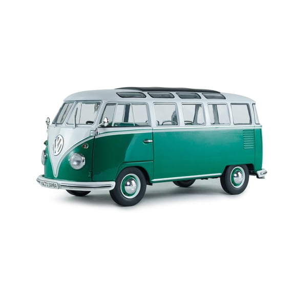 Solido - VW T1 Samba 1962 1:18 Die-Cast Collectable Model Metal Green/White with Plastic Base Window Box
