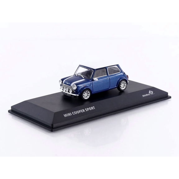 1994 Mini Cooper Sport Tahiti Blue Metallic with White Top and Stripes 1/43 Diecast Model Car by Solido