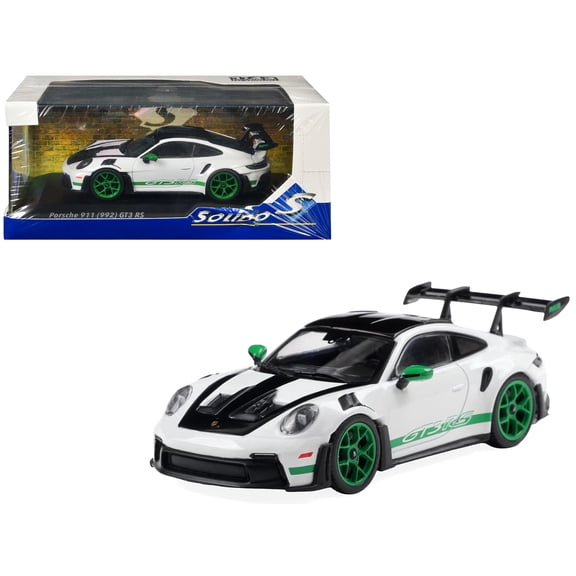 2023 Porsche 911 (992) GT3 RS "Tribute to Carrera RS Package" White w/Green & Black Hood & Top 1/43 Diecast Model Car by Solido