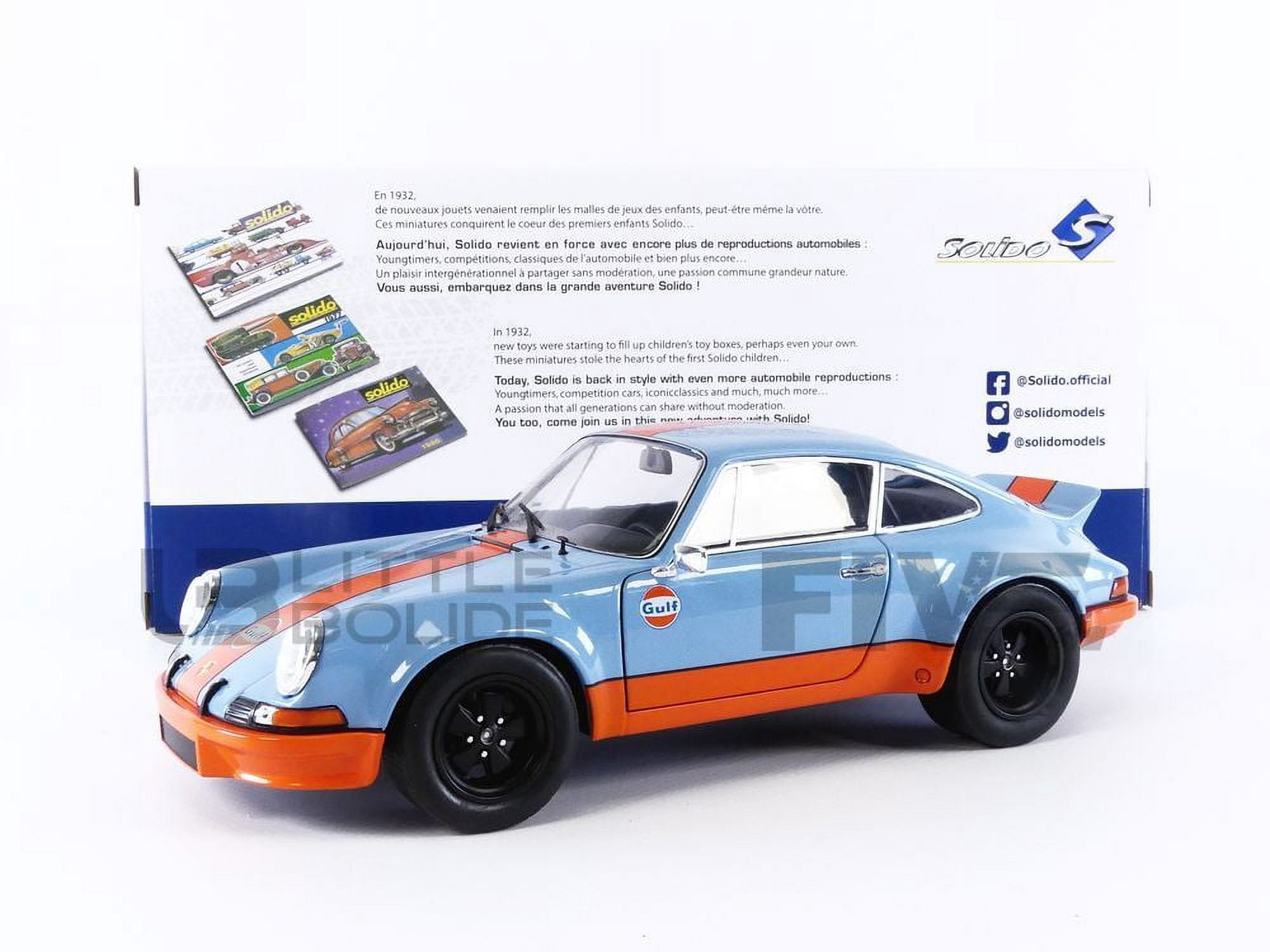 Porsche 911 RSR Gulf 1973 A Escala 1/18 - Modelo Solido Azul Claro Y Naranja, Edición Limitada
