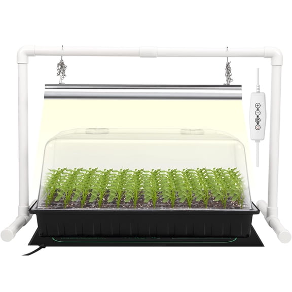 SOLIGT 1020 Size Seed Starter Kit with Grow Light and Heat Mat 7" Humidity Dome, 6x12 Cell Seed Starter Tray, Bright-Adjustable with 8/12/18H Timer & Stand for Seed Starting & Seedling Propagation