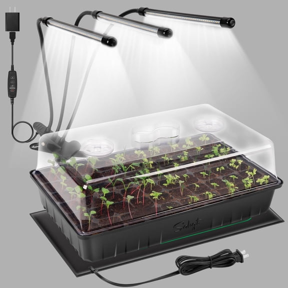 SOLIGT 60 Cell Seed Starter Kit with Grow Light and Heat Mat, Seed Starter Tray with Higher 4.3 Humidity Dome, 4/8/12/18H Timer, Flexible Light for Indoor Seed Starting & Seedling