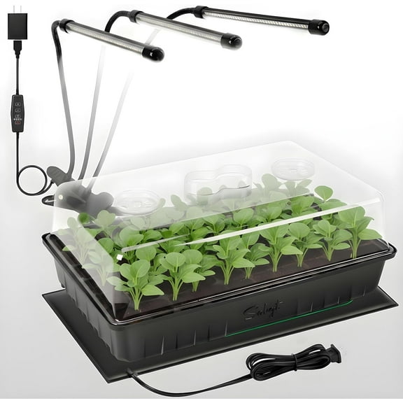 SOLIGT 60 Cell Seed Starter Kit with Grow Light and Heat Mat, Seed Starter Tray with Higher 4.3 Humidity Dome, Flexible Light Positioning for Seed Starting & Seedling Growth