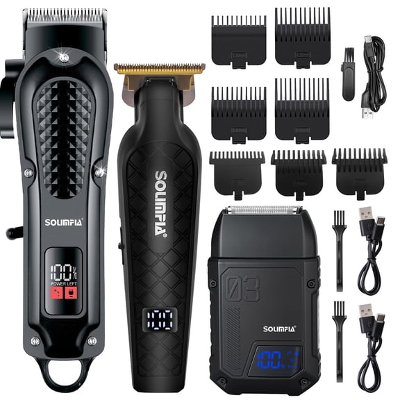 SOLIMPIA Men's Three-Piece Hair Clipper and Shaver SetFeaturing LED Display and USB Charging Function