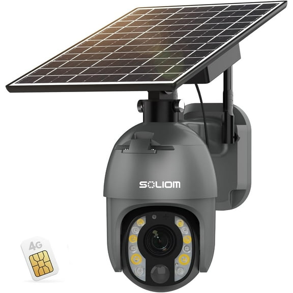 SOLIOM 5MP Security Camera Outdoor with 10X Optical Zoom, 4G LTE Cellular Security Camera with Battery & Solar Powered, Auto Tracking,Human Detection(Gray