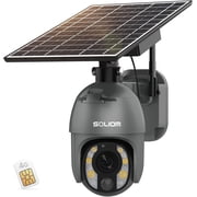 Soliom 5MP Outdoor Security Camera, 10X Optical Zoom, 4G LTE Cellular, Battery & Solar Powered, Auto Tracking, Human Detection Gray