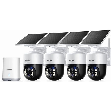 Soliom Wireless Outdoor Solar Security Camera 4-Cam Kit, 360° Auto Tracking with Radar, 5G/2.4G WiFi, 4K UHD Day & Night, No Fee, Home Security