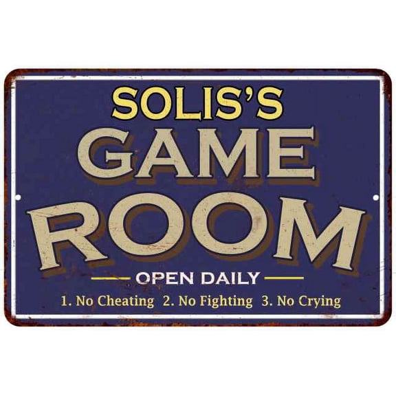 SOLIS'S Blue Game Room Sign Metal 8 x 12 High Gloss Metal 208120002428