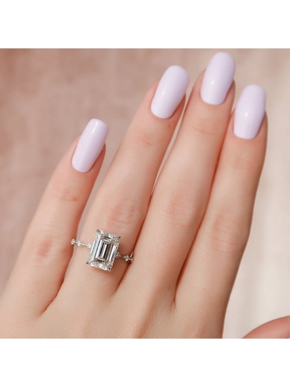 SOLITAIRE JEWEL 2Ct Emerald Moissanite Solitaire Engagement Pave Accent Ring For Women 10K White Gold