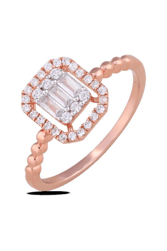 SOLITAIRE JEWELRY 0.35Ct Moissanite Baguette halo Solitaore Engagement Ring Solid 10K Rose Gold Ring Size 4