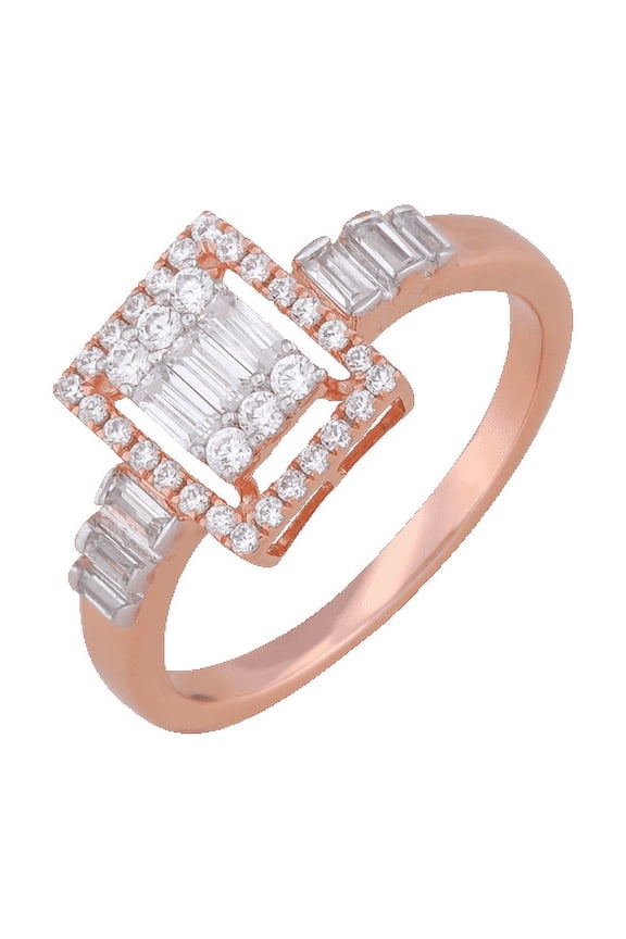 SOLITAIRE JEWELRY 0.50ct Moissanite Baguette halo Solitaore Engagement Ring With Side Baguette on Band 18K Rose Gold Ring Size 5