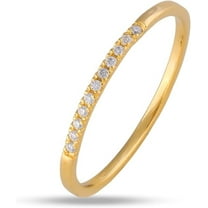 SOLITAIRE JEWELS 0.09ct Moissanite Diamond Stackable Dainty Engagement Eternity Ring For Women 10K Yellow Gold