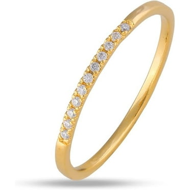 SOLITAIRE JEWELS 0.09ct Moissanite Diamond Stackable Dainty Engagement Eternity Ring For Women 10K Yellow Gold