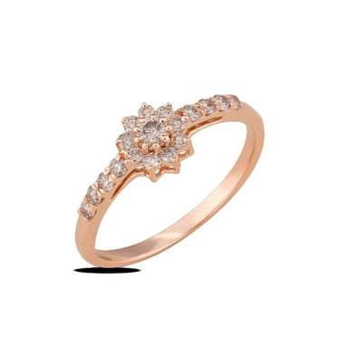 SOLITAIRE JEWELS 0.41TCW Round Moissanite Diamond Engagement Ring 10K Rose Gold Flower Promise Ring