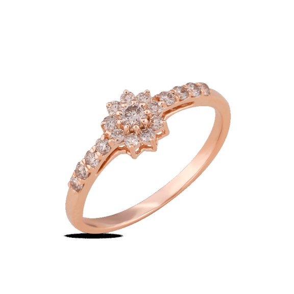 SOLITAIRE JEWELS 0.41TCW Round Moissanite Diamond Engagement Ring 18K Rose Gold Flower Promise Ring