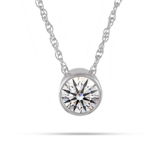 SOLITAIRE JEWELS 0.50CTW DEW Round Moissanite Bezel Necklace in 14K White Gold Over Silver