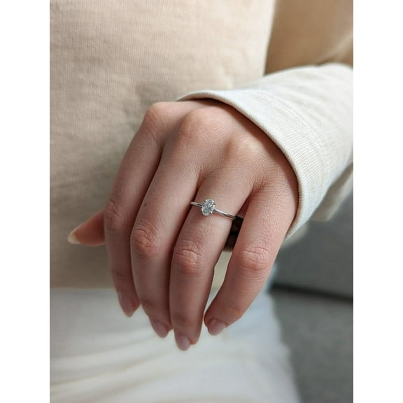 SOLITAIRE JEWELS 0.5Carat Oval Moissanite Diamond Engagement Ring 10K White Gold Solitaire Ring