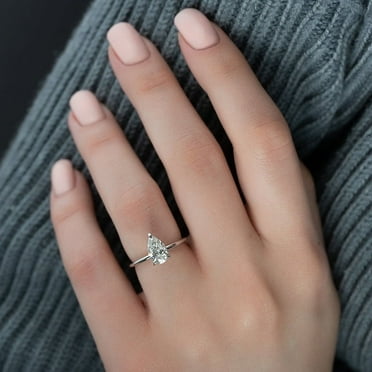 SOLITAIRE JEWELS 0.70CT Pear Cut Moissanite Diamond Hidden Halo Solitaire Prong Engagement Ring for Women Solid 10k White Gold