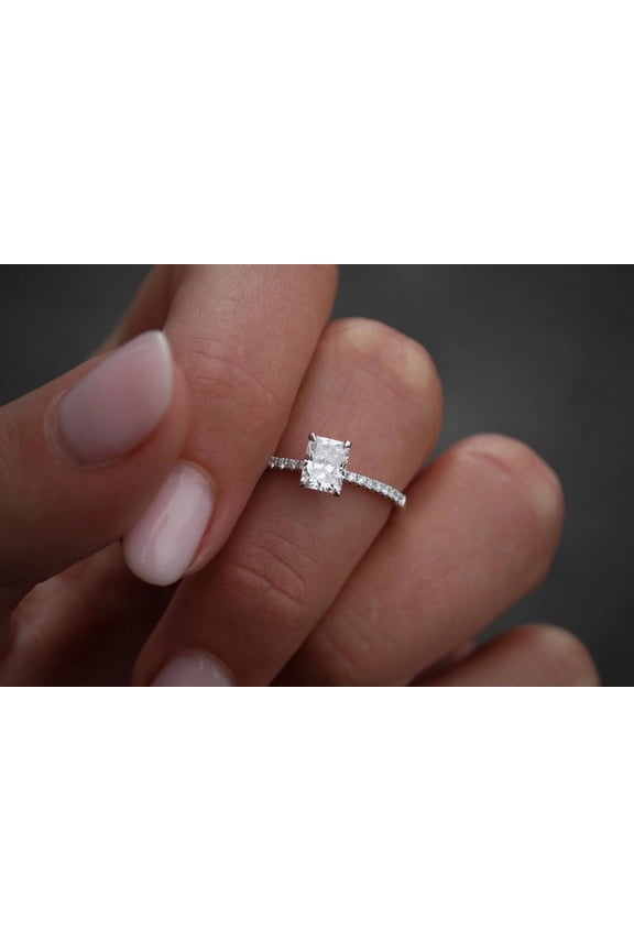 0.70CT Radiant Cut Solitaire Moissanite Diamond Engagement Ring for Women Solid 10k White Gold