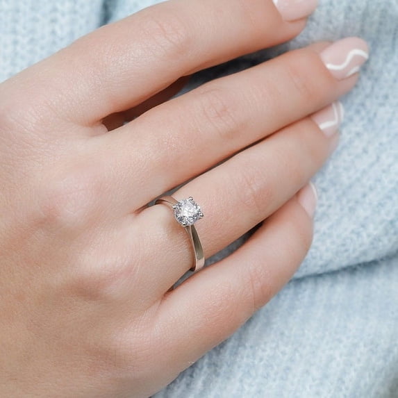 SOLITAIRE JEWELS 0.70CT Round Solitaire Moissanite Engagement Ring In Solid 14K White Gold