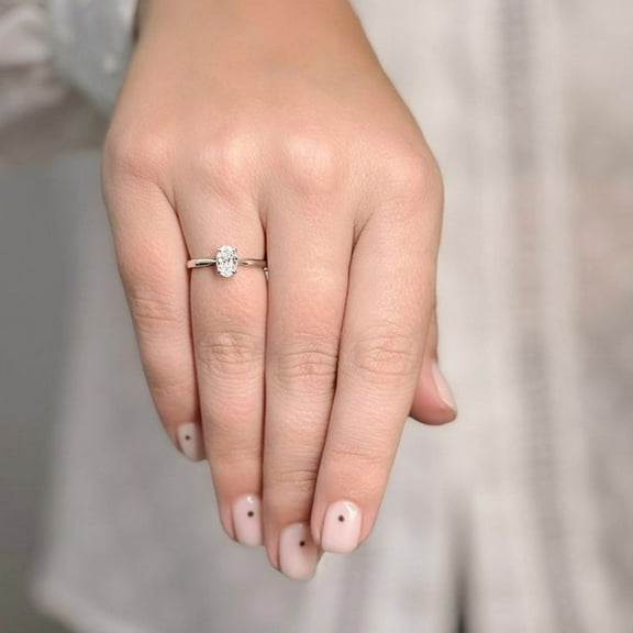 SOLITAIRE JEWELS 0.75CT Oval Solitaire Moissanite Engagement Ring For Women In 10K White Gold