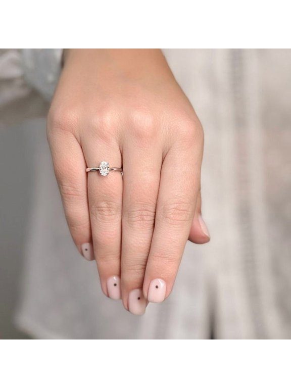 0.75CT Oval Solitaire Moissanite Engagement Ring For Women In 10K White Gold