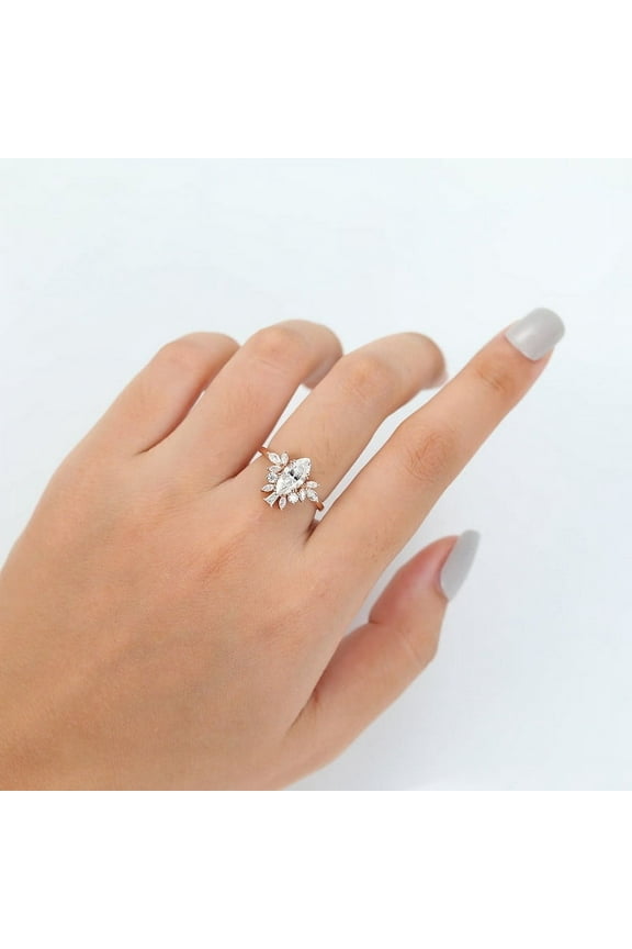0.80CT Marquise With Round Moissanite Diamond Cluster Engagement Ring for Women Solid 10k Rose Gold