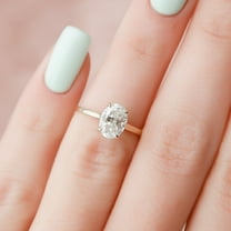 SOLITAIRE JEWELS 0.90CT Oval Cut Moissanite Hidden Halo Engagement Solitaire Ring for Women 10k Yellow Gold