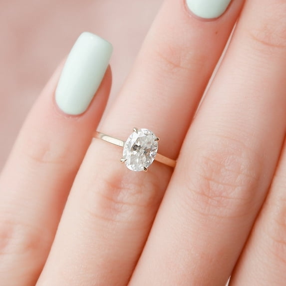 SOLITAIRE JEWELS 0.90CT Oval Cut Moissanite Hidden Halo Engagement Solitaire Ring for Women 18k Yellow Gold, 18k Yellow Gold Solitaire Ring