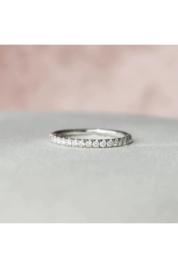 1.00CT Round Cut Moissanite Fancy Eternity Wedding Band Solid 10k White Gold