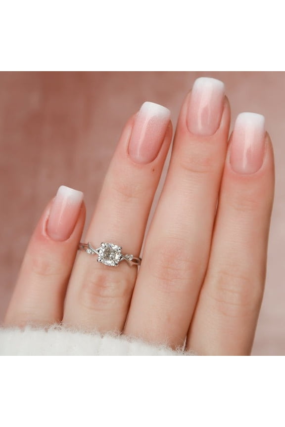 1.0CT Cushion Twig Moissanite Diamond Engagement Ring Solid 10K White Gold