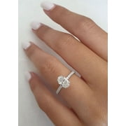 SOLITAIRE JEWELS 1.0Ct Oval Cut Moissanite Diamond Hidden Halo Engagement Ring 10K White Gold