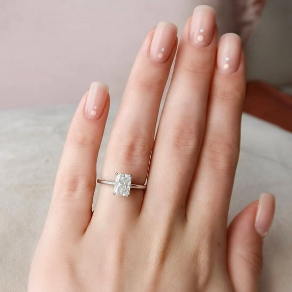 SOLITAIRE JEWELS 1.20CT Radiant Moissanite Solitaire Hidden Halo Engagement Ring for Women Solid 14k White Gold, 14k White Gold Solitaire Ring