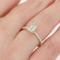 SOLITAIRE JEWELS 1.25CT Emerald Hidden Halo Moissanite Solitaire Engagement Ring Solid 10K Yellow Gold