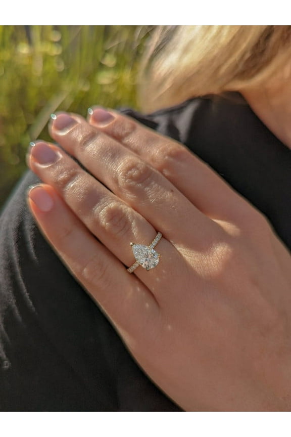 1.27ct Pear Moissanite Diamond Pave Accent Engagement Ring 10K White Gold