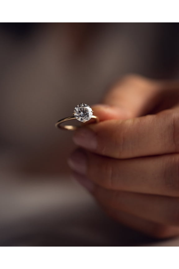 1.40CT Round Cut Moissanite Solitaire Engagement Ring, 4-Prong Solitaire Moissanite Ring for Women, 10k Yellow Gold Solitaire Ring