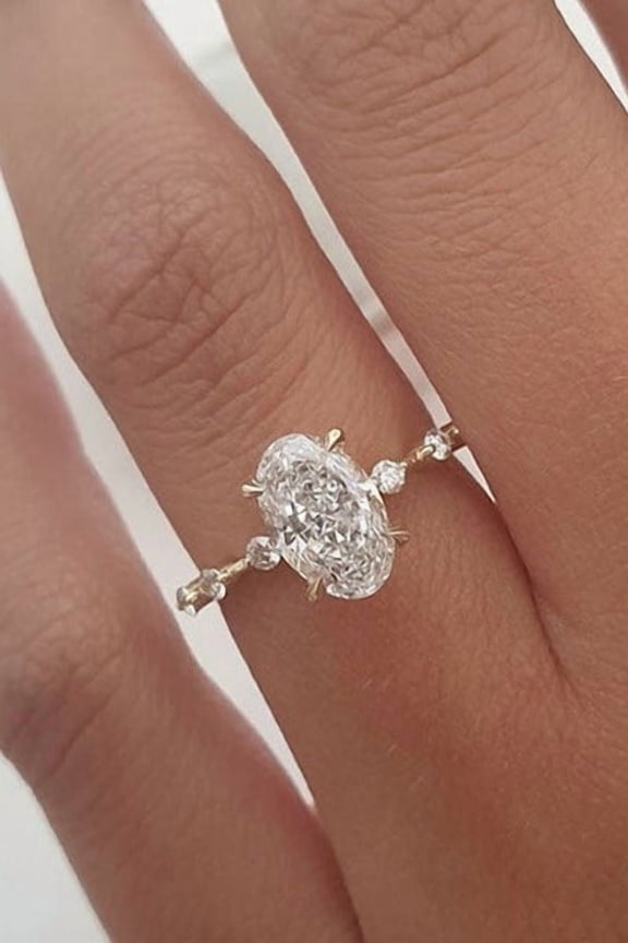 1.50ct Elongated Oval Cut Moissanite Diamond Engagement Ring Solid 10K Yellow Gold