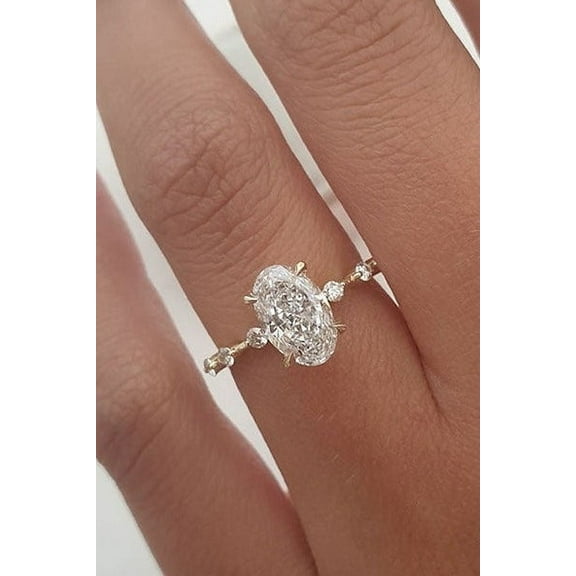 SOLITAIRE JEWELS 1.50ct Elongated Oval Cut Moissanite Diamond Engagement Ring Solid 10K Yellow Gold