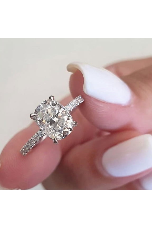 1.5CT Elongated Cushion Cut Moissanite Solitaire Pave Engagement Ring for Women 10k White Gold