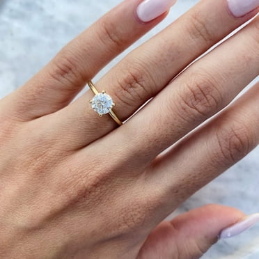 SOLITAIRE JEWELS 1.5Ct Round Moissanite Engagement Ring With Hidden Halo Solid 10K Yellow Gold