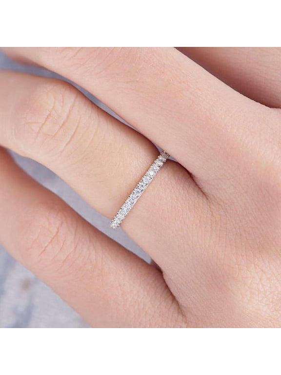 1.5mm Round Brilliant Cut Full Eternity Stacking Wedding Band for Women, 10k Yellow Gold Solitaire Ring